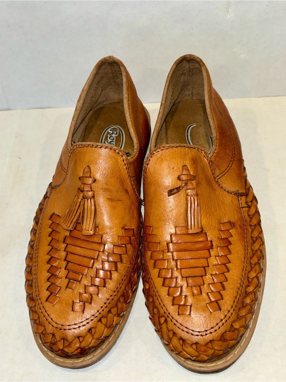 Men's leather Handwoven Tassel Slip-On Loafers - Tan